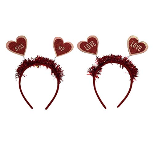 minkissy Love Heart Headband Glitter Head Bopper Kiss Me Pattern Valentines Day Hair Accessories Felt Holiday Party Headwear Costume Headpiece For Photo Props Wedding Party Favors Red