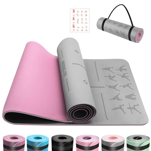 OUTDOUSE Tapis de Yoga,Tapis de Sport, Antidérapant,pour la Gymnastique,Pilates,Yoga,Maison,Voyage,Tapis de Gymnastique avec sangles de rangement,183x61x0.6cm