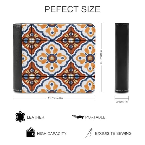 Orange And Blue Geometric Soft PU Leather Bifold Wallet, Coin Purse Credit Pass Case, Durable Card-Holder Slim Billfold for Men Woman Money Storage2