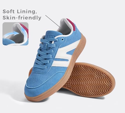 Image of LUCKY STEP Women Classic Retro Gum Sole Fashion Sneakers Casual Tennis Skate Shoe Genuine Leather Walking Footwear Anti Slip Trainers