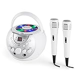 FLASHDANCE: Im Deckel der Musik-Anlage befinden sich mehrfarbige LEDs, die eine atmosphärische Stimmung erzeugen und so für ordentlich Stimmung sorgen. So kann der Kinder Karaokeplayer auch abends genutzt werden.