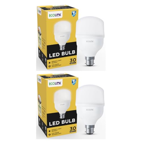 Image of EcoLink 30-watt LED Bulb | Bulb Base: B22, High Wattage LED Bulb for Hall & Home|Colour : Crystal White, Pack of 2