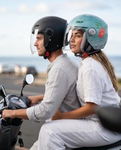 Image of TVARRA Lilt Women's Open Face Helmet for Scooty | Lightweight 750g | Stylish Designer Half Face Helmet with Clear Visor | Designed for Ladies & Girls | ISI Certified (Aqua Blue,S)