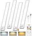 Under Cabinet Lighting with Remote Control,2500mAh USB Rechargeable Motion Sensor Light Indoor,350 Lumen LED Closet Lights,3 Color Temps Wireless Under Counter Lights for Kitchen,Pantry, Stair, 4 Pack