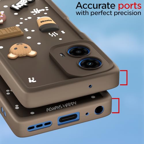 Image of Outlouders Back Cover for Moto G54 5G / G64 5G | Cute Fun Cartoon 3D Bear Silicone | Full Body Protection Bumper Case (Brown)