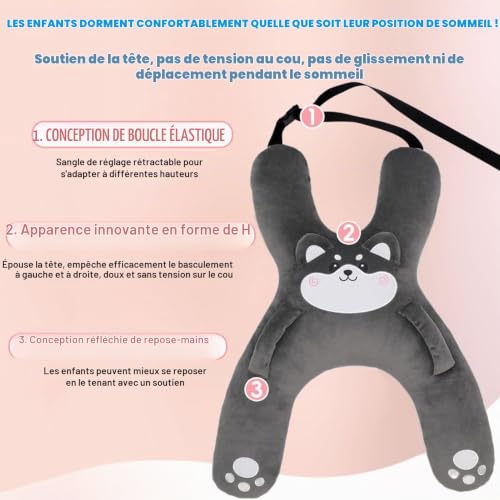 WANWEN Oreiller de Voyage Enfant pour Voiture, Coussin de Voyage Enfant de H, Respirant, Confortable et Doux, Idéal pour Les Voyages, la Voiture et Le Train (B) – vue 4