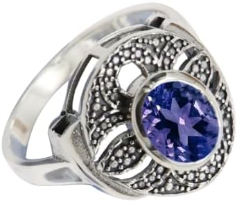 SILVERNROCK Tanzanite Lab Grown Gemstone Silver plated Meditation Ring Handmade 