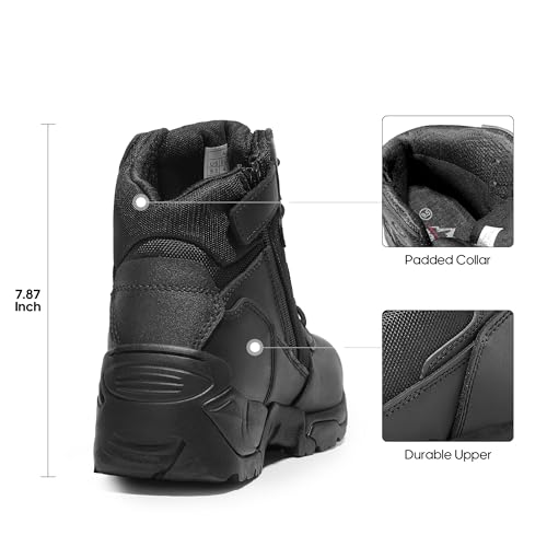 nortiv 8 mens military tactical work boots side zip outdoor hiking leather motorcycle combat boots