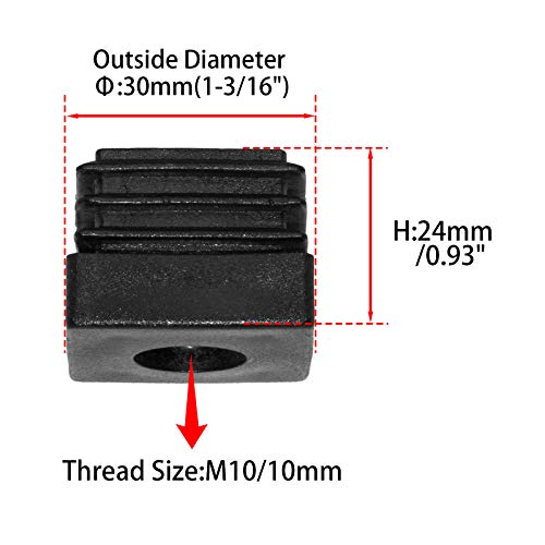 Image of Flyshop Black M10 Threaded Plastic Plugs Square Tube End Caps Tubing Plugs Inserts Furniture Glider 30 mm x 30 mm 4 Pcs