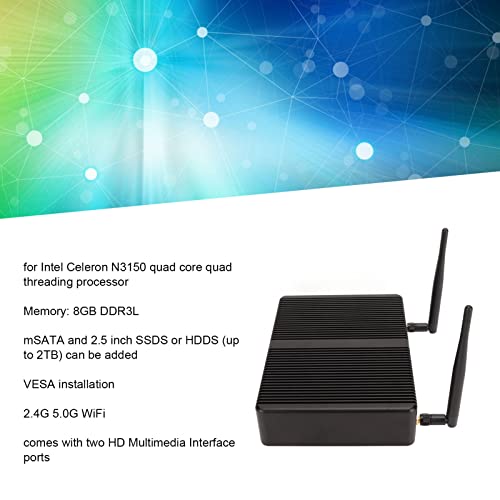 Bewinner Mini PC für Win 10 Pro, 8 GB RAM 256 GB SSD Mini Desktop Computer für Celeron N3150 Prozessor, Micro Computer Unterstützung WiFi5, BT, Dual HD Display, VGA, VESA Halterung (EU-Stecker) – Bild 4