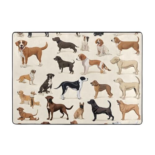 Dog Breed Print Living Room Anti Slip and Absorbent Carpet, Indoor Bedroom Bed Floor Mat, Ultra Soft Washable Carpet 80x58 in