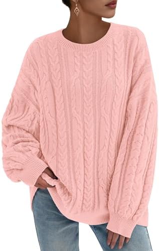 KIRUNDO Oversized Cable Knit Sweater Women 2025 Early Fall Fashion Chunky Cozy Long Sleeve Crewneck Pullover Winter Clothing