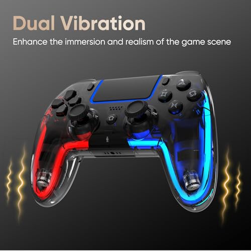 Image of BETMI Wireless Controller for PS5, Pro /Slim /MAC /PC (Transparent Black) | Hall Effect Joysticks, Dual Vibration, Marco /Turbo /3.5mm Jack /6-Axis Gyro, Speaker, LED Gamepad for Steam Deck, L Red R Blue