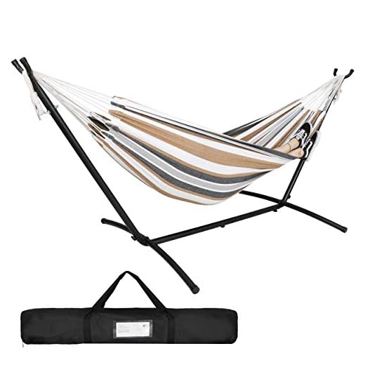 ZENY Double Hammock with Space Saving Steel Hammock Stand 9ft Includes Portable Carrying Bag,Desert Stripes
