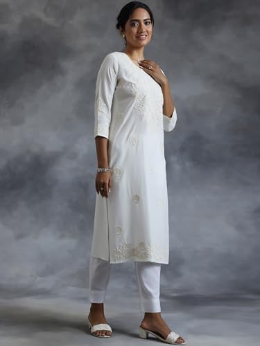 Image of Libas Womens Embroidered Viscose Straight Kurta for Women | Ethnic wear | Bridal Suit | Wedding Dress | Occasion wear
