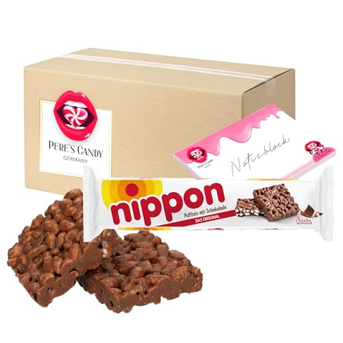 Peres Candy Bundle für 12 x 200g Nippon Puffreis mit Milch Schokolade Knuspriger Puffreis und Cerealien umhüllt in feinster Milchschokolade + Peres Candy Notepad 25 Blatt