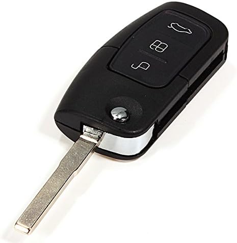 Flip Remote Key Shell Compatible with Ford EcoSport | 3 Button Smart Car Key Housing Cover | Durable Black Plastic Flip Key Case Replacement (Without Electronics or Blade)
