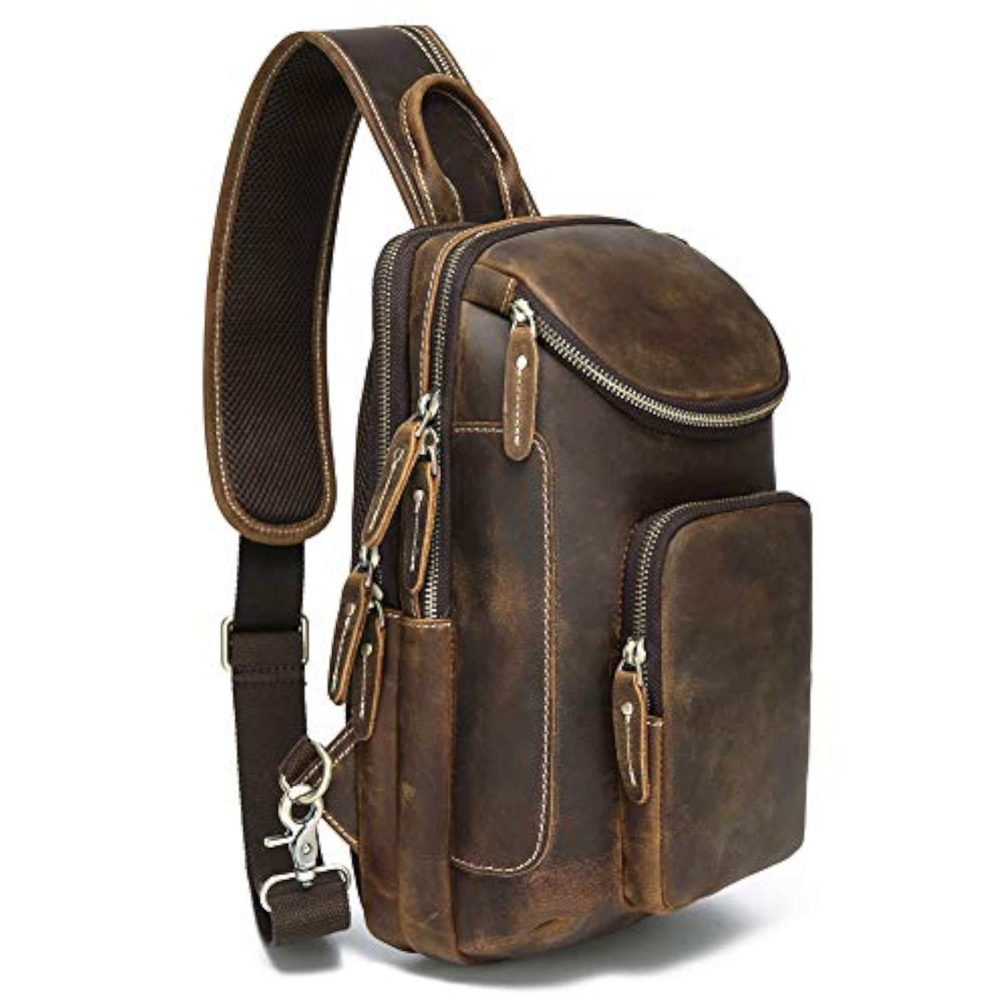 Vintage Full Grain Leather Sling Bag Crossbody Chest Daypack