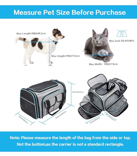 Airline Approved Pet Carrier, Large Soft Sided Pet Travel TSA Carrier 4 Sides Expandable Cat Collapsible Carriers with Removable Fleece Pad and Pockets for Cats Dogs and Small Animals - Image 3