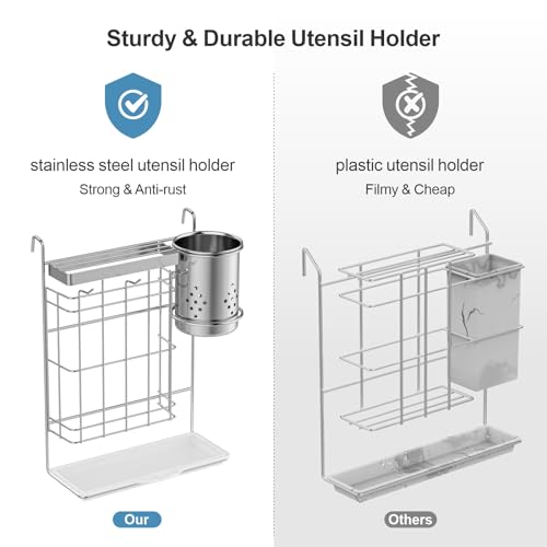 iSPECLE Dish Drying Rack for Kitchen Counter - 304 Stainless Steel 2 Tier Dish Rack with Automatic Drainage, Dish Drainer with Drainboard, Stainless Steel Utensil Holder, Cutting Board Holder, Silver
