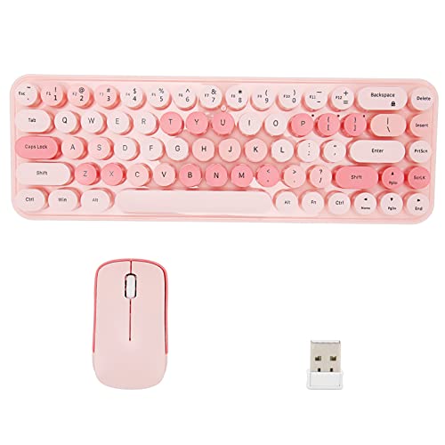 Keyboard and Mouse Combo, Keyboard Mouse Combo 2.4GHz Wireless Cute Retro 68 Round Keycaps 3 DPI Keyboard and Mouse for Family Office Gaming, for PC, Laptop,Tablet,Computer Windows (Pink Theme)