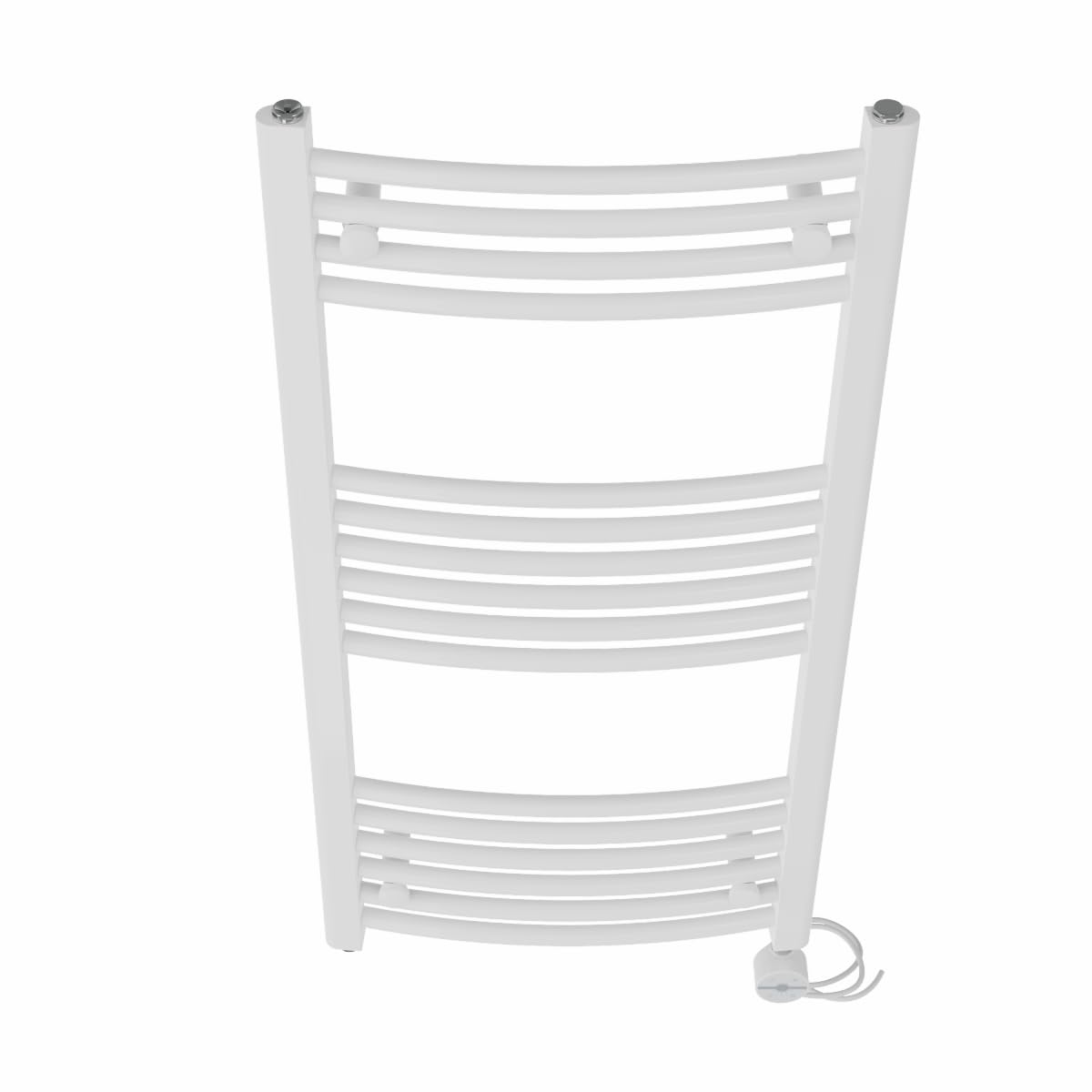NRG Prefilled Curved Electric Heated Towel Rail Radiator White Thermostatic Bathroom Warmer with Touch Screen Display 1000x500mm - 600W