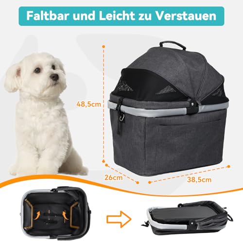 DAISTERN Hundefahrradkorb bis 12kg für Gepäckträger mit Metallrahmen, Schnellmontage-Halterung, Netzfenster, weichem Sitzkissen, Reflektorstreifen, faltbar, passend für E-Bikes & Citybikes