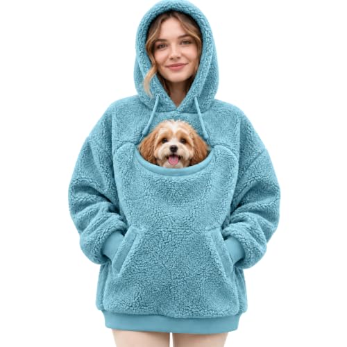 Pet Pocket Hoodie Women Fuzzy Flannel Y2K Oversized Cat Hoodie with Pouch - image 8