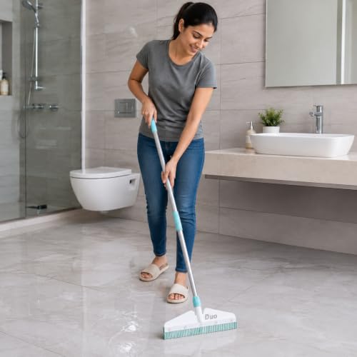 Image of Zureni DUO-16 Wiper Foam Rubber Blade Powder Coating Rod with Telescopic Long Handle for Wiping Floor Cleaning and Dirt Removal in Home Bathroom & Kitchen (Random Colours, 16 Inch)