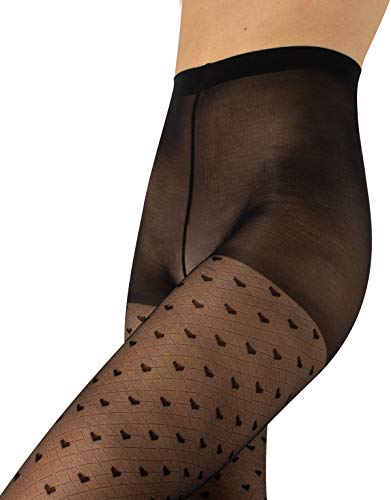 CALZITALY - Sheer Fashion Patterned Tights with Little Hearts | Black | S/M, L/XL | 20 DEN | Made in Italy3