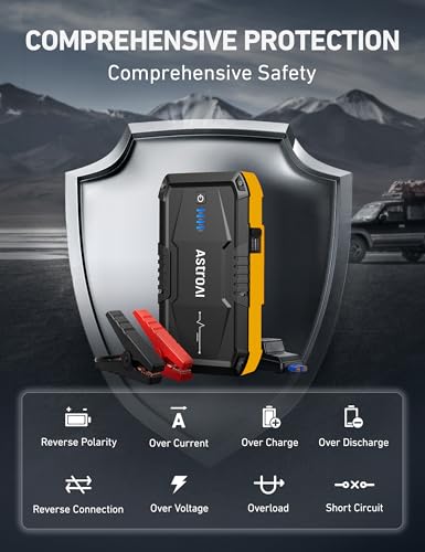 Image of AstroAI S8 Car Battery Jump Starter, Car Jumper Starter Battery Pack for Up to 6.0L Gas & 3.0L Diesel Engines, 12V Portable Jump Box with 3 Modes Flashlight and Jumper Cable(Yellow)