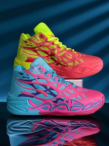 Men's Anti Slip Sports Shoes are Breathable Wear-Resistant Shock-Absorbing Rebound Basketball Boots(Blue+Green,9.5)4