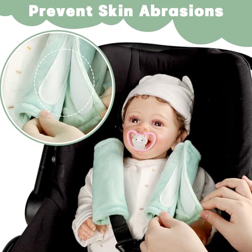 Image of GFU Car Seat Strap Pads for Baby, Soft Shoulder Pads for Comfort, Reversible Seatbelt Covers for Kids, Perfect for Baby Car Seat, Stroller, Swing, High Chair, Size: 6.5 x 6.5 inch, Green