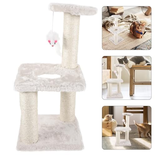 Rascador para gatos Toddmomy beige de 3 niveles miniatura 7