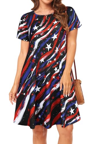 Image of Womens Summer Dresses Beach Casual Loose Tshirt Floral Short Sleeve Flowy Pockets Sundresses 2026