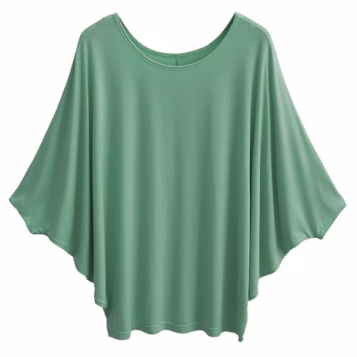Ckikiou Oversized Flowy Short Sleeve Batwing T-Shirt for Women Green