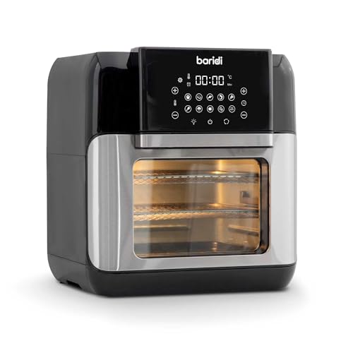 Baridi Large Air Fryer Combi Oven, Rotisserie and Grill, 10 Preset Functions, 1500W, 12L, Perfect for The Whole Family, Black and Silver - DH170