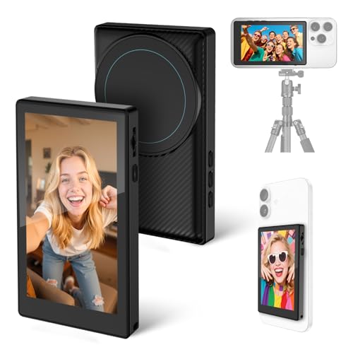 Magnetic Phone Selfie Screen - Wireless 1080P Back Camera Monitor for TikTok/Live Stream, 1500mAh Battery, 3-Level Brightness, Compatible with iPhone and Android Phones (Black)