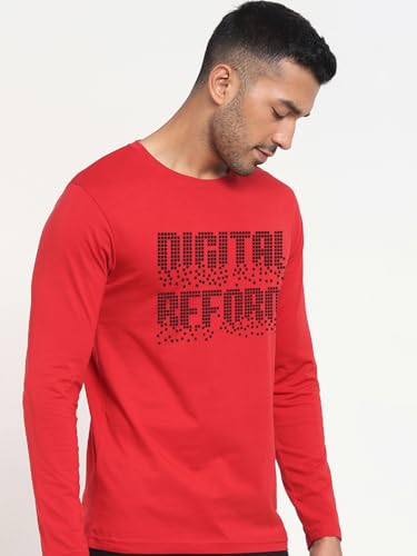 Image of Bewakoof Men's Graphic Print Regular Fit Full Sleeve Round Neck Cotton T-Shirt