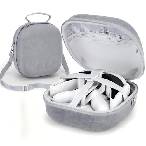 Txtcu Mini Tasche für Meta Quest 3/3S, Hartschalen Tasche für Quest 3S Zubehör Tragbare Trage mit abnehmbarem Schultergurt nur Kompatibel mit Headset und Controllern (grau)