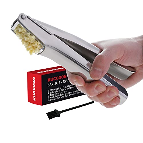 KUCCOON Garlic Press [Premium] 304 Stainless Steel Mincer Crusher Chopper & Peeler Set Rust Proof Anti-Corrosion, Dishwasher Safe