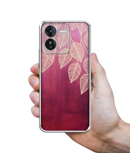 Image of Leaf Pattern Design Printed Silicon Soft TPU Back Case Cover for iQOO Z9 5G, Pink