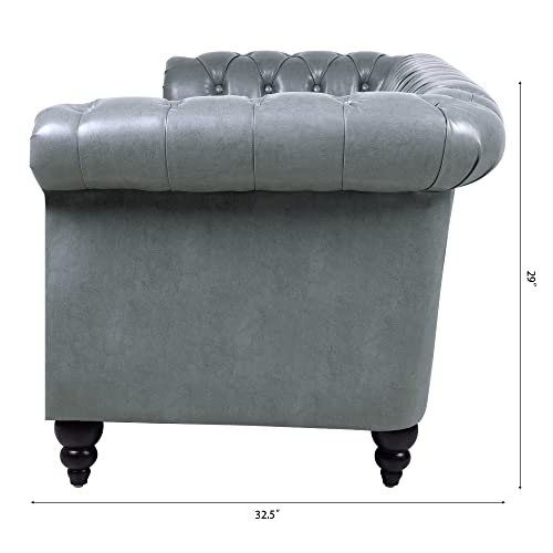 Image of LEVNARY Chesterfield Sofa, Classic Tufted Upholstered Leather Couch, Modern 3 Seater Couch Furniture with Tufted Back for Living Room Office (Gray)