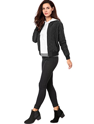 Allegra K Women's Quilted Zip Up Raglan Long Sleeve Bomber Jacket4