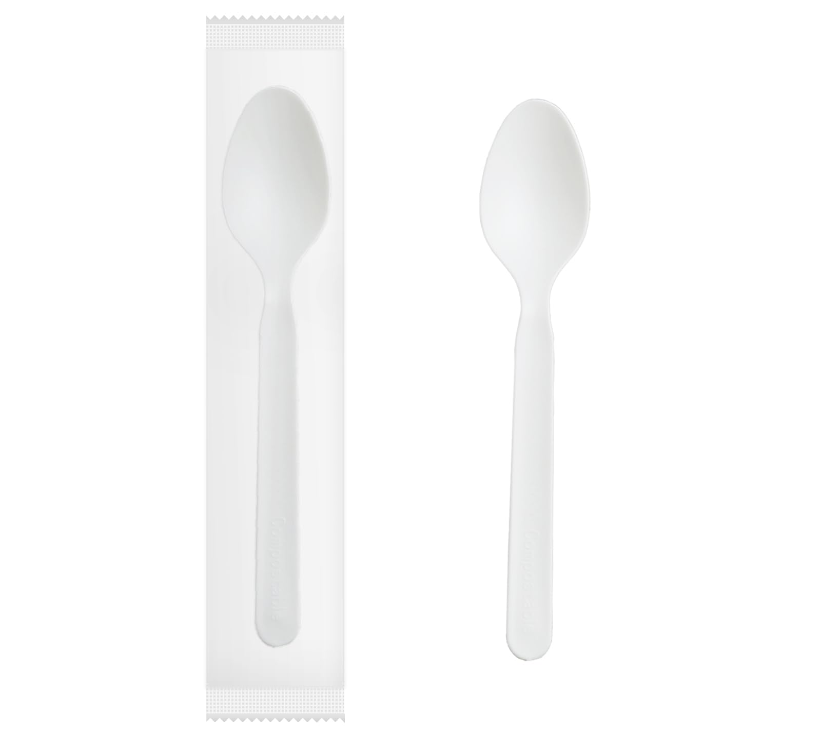 GreenWorks 500 cucharas compostables resistentes de 7 pulgadas, cucharas envueltas individualmente certificadas BPI con envoltura compostable, alternativa a los cubiertos de plástico