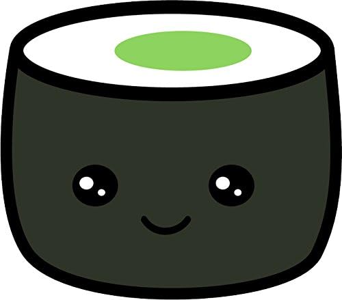 Cute Adorable Kawaii Delicious Sushi Cartoon Vinyl Sticker (4" Wide, Green Avocado Roll)