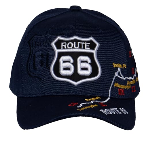 Image of TOP HEADWEAR Route 66 Embroidered Baseball Cap Americana Travel Hat | Mens Womens Historic Highway Inspired Style & Detailed Road Map Embroidery