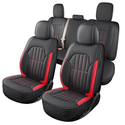 Image of Truckiipa Seat Covers for Dodge Ram 1500 Full Set, Full Coverage Waterproof Leather Protectors Pickup Truck Accessories, Custom Fit for 2002-2026 Ram 1500 2500 3500 Crew Mega Cab, Red
