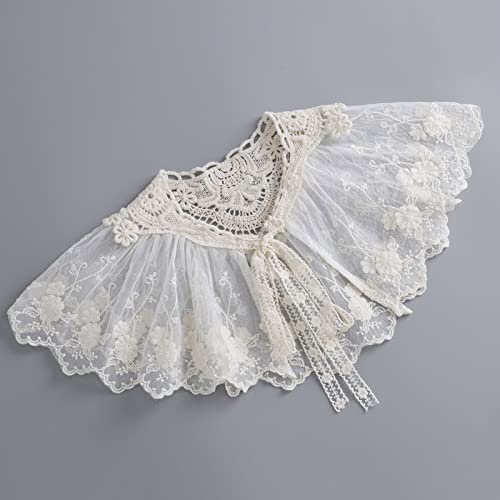 Women Embroidery Floral Lace Shawl Detachable False Collar Pleated Large Scarf Lace-Up Bowknot Elegant Capelet3