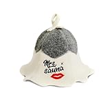 Sauna Guru Saunahut 'Mrs Sauna' White - 100% organische Wollfilzmützen - Schützen Sie Ihren Kopf vor Hitze - Englische Sauna E-Book Handbuch inklusiv - mit Stickerei